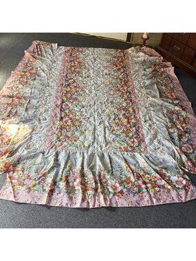 Vintage 80s Bold Colorful Floral Print Twin Bedspread & 2 Pillow Shams NEW